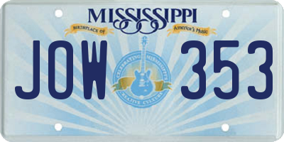 MS license plate JOW353
