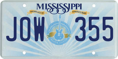 MS license plate JOW355