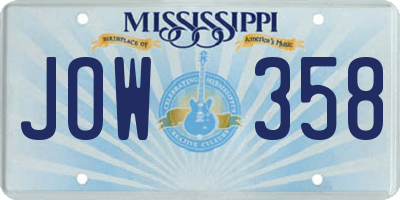 MS license plate JOW358