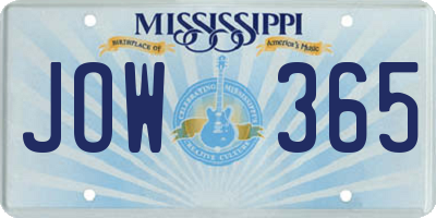MS license plate JOW365