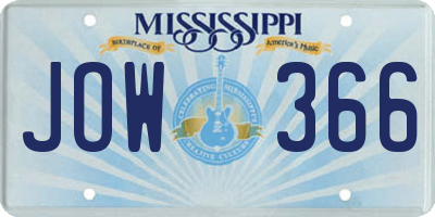 MS license plate JOW366