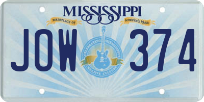 MS license plate JOW374