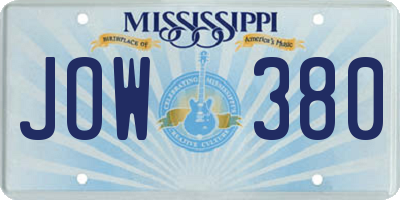 MS license plate JOW380