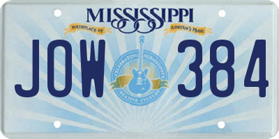 MS license plate JOW384