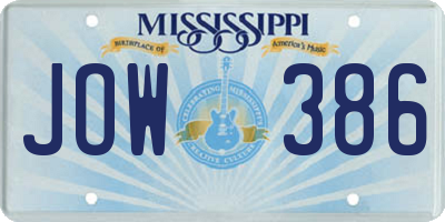 MS license plate JOW386