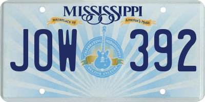 MS license plate JOW392