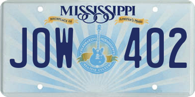 MS license plate JOW402