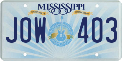 MS license plate JOW403