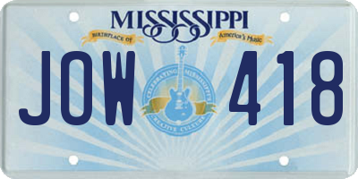 MS license plate JOW418
