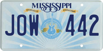 MS license plate JOW442