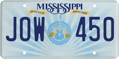 MS license plate JOW450
