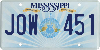 MS license plate JOW451