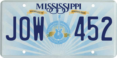 MS license plate JOW452