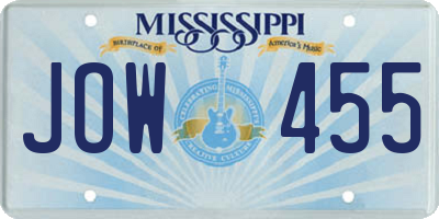 MS license plate JOW455