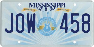 MS license plate JOW458