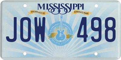 MS license plate JOW498