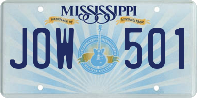 MS license plate JOW501