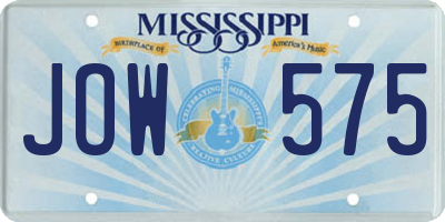 MS license plate JOW575