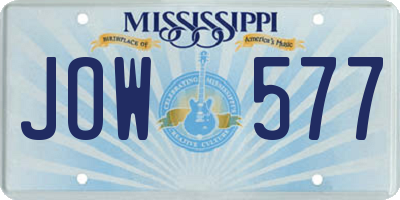 MS license plate JOW577