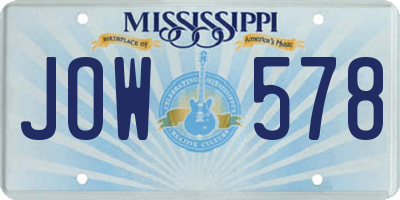 MS license plate JOW578