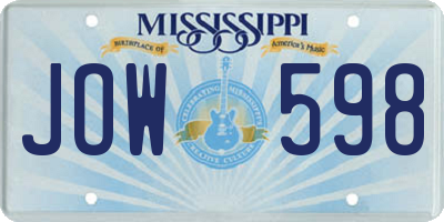 MS license plate JOW598