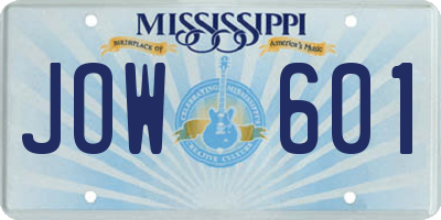 MS license plate JOW601