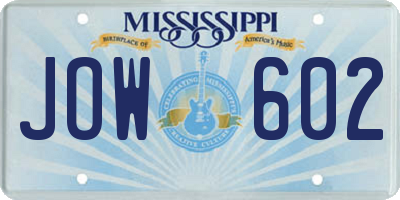 MS license plate JOW602