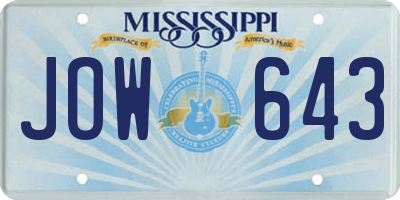MS license plate JOW643