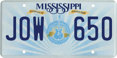MS license plate JOW650
