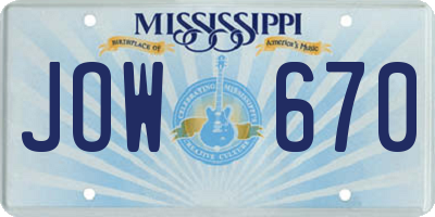 MS license plate JOW670