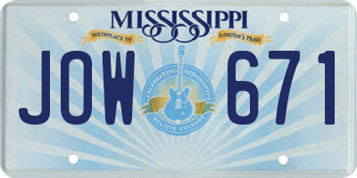 MS license plate JOW671
