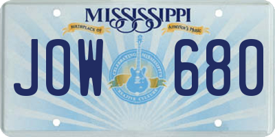 MS license plate JOW680
