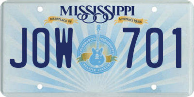 MS license plate JOW701