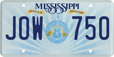 MS license plate JOW750