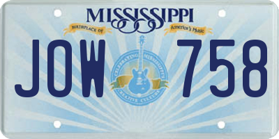 MS license plate JOW758