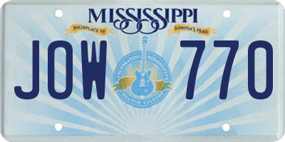 MS license plate JOW770