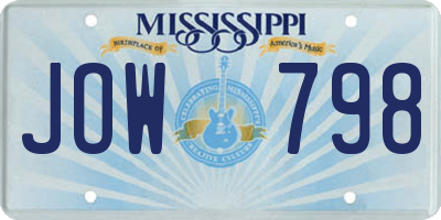 MS license plate JOW798