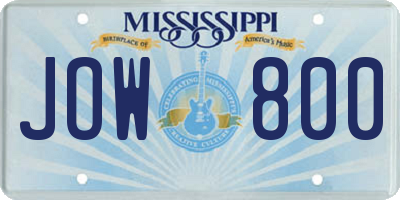 MS license plate JOW800