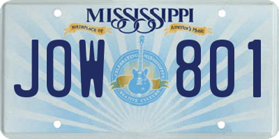MS license plate JOW801
