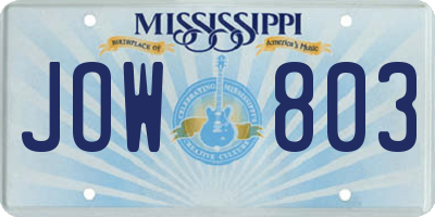 MS license plate JOW803
