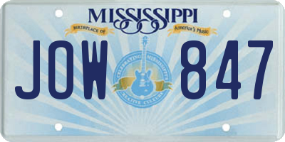 MS license plate JOW847