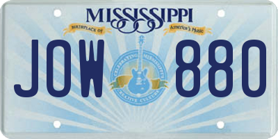 MS license plate JOW880