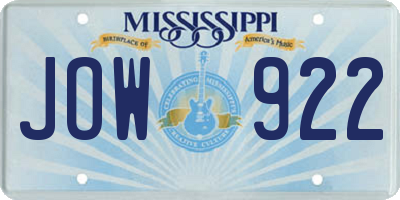MS license plate JOW922