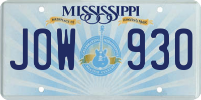 MS license plate JOW930