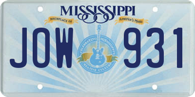 MS license plate JOW931