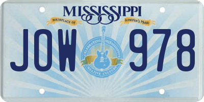 MS license plate JOW978