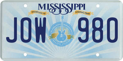 MS license plate JOW980