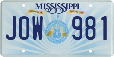 MS license plate JOW981