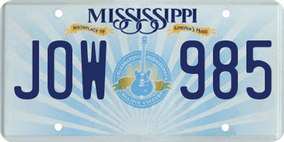 MS license plate JOW985