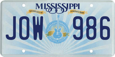 MS license plate JOW986
